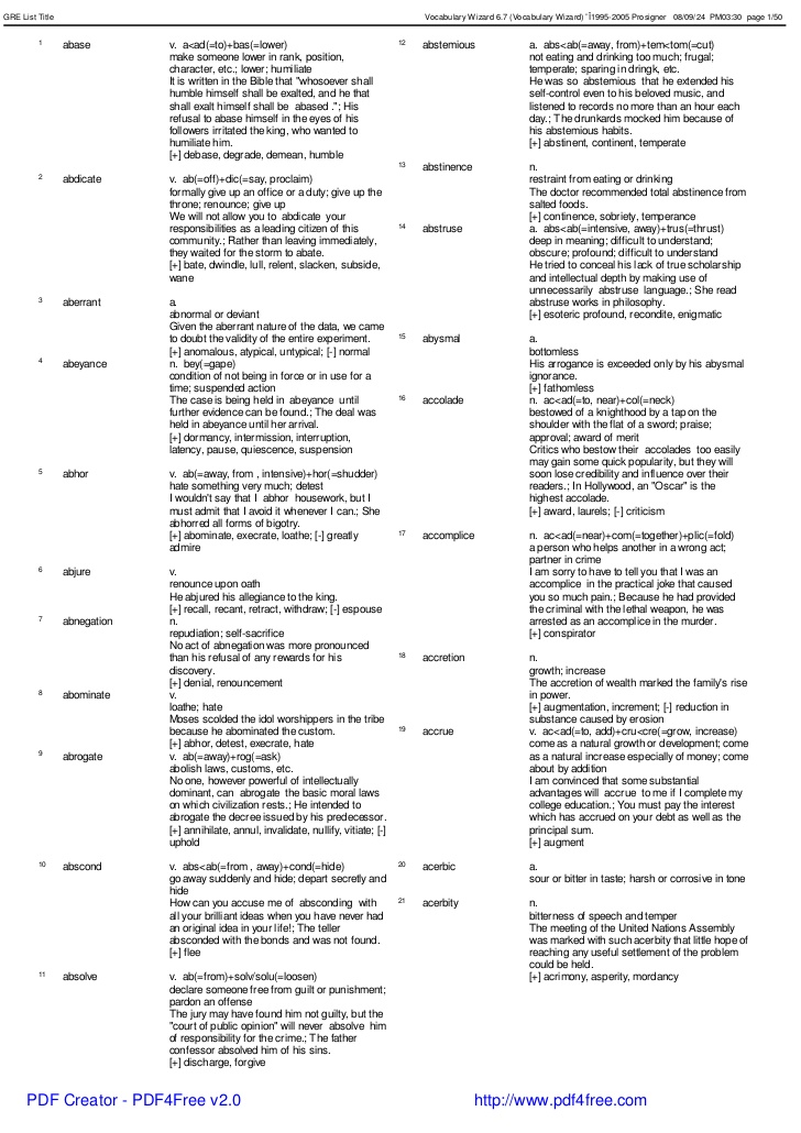 gre vocabulary list pdf